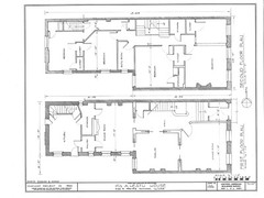 narrow lot Romanesque style home, architectural drawings, stone details