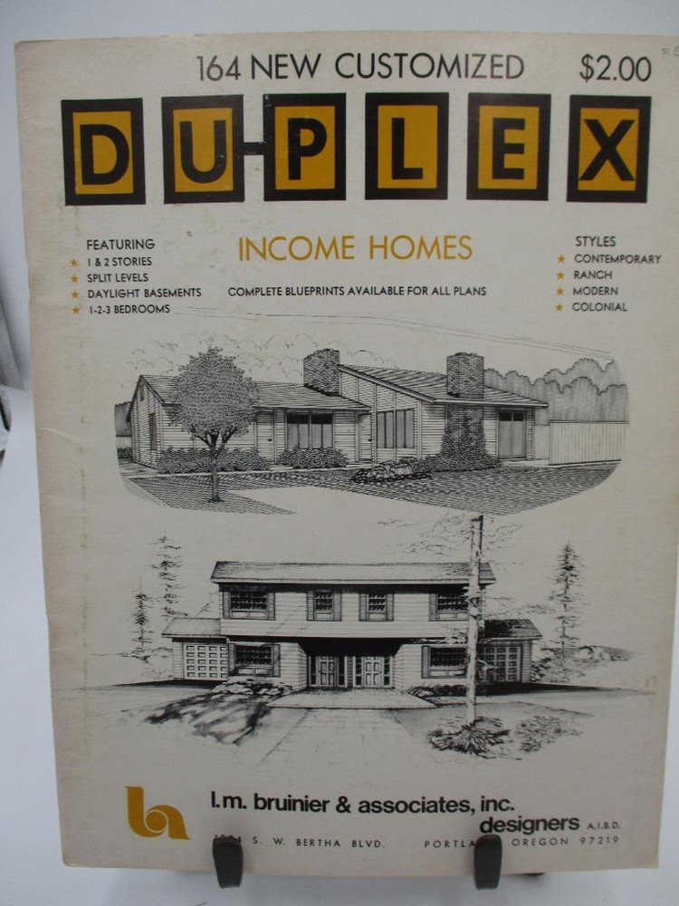 Vtg 1975 Duplex Income Home Plans Builder 164 Customized Multi-Family Designs