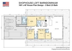 Shophouse Loft Barndominium Modern House Open Plan Design 100 x 40 – 3 Bed 2.5 B