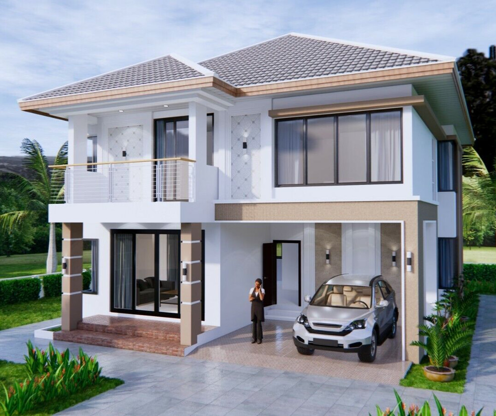 Custom House Plans 30×36 Feet 9×11 Meter 4 Beds 3 Baths Hip Roof (A4 Hard Copy)