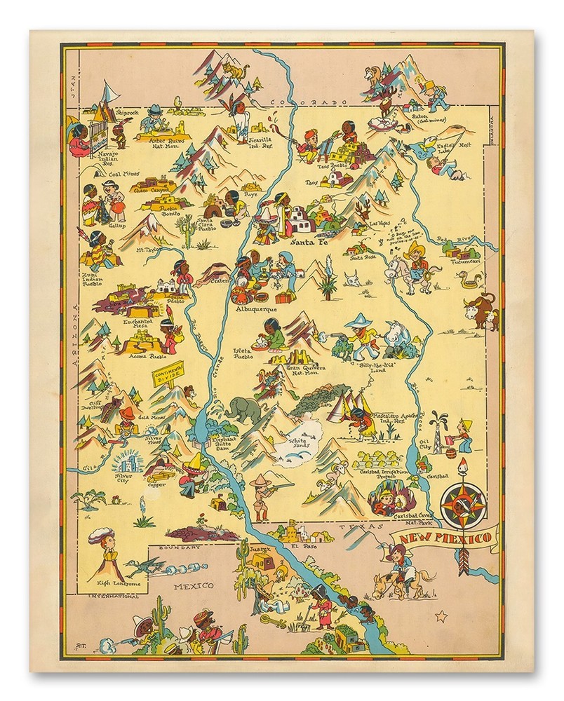 New Mexico 1935 Pictorial Map Vintage Southwest Illustrated State Map