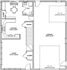 40×42 House — 3 BR 2.5 Ba 1-RV Garage – PDF Floor Plan – 1,619 sqft – Model 2E
